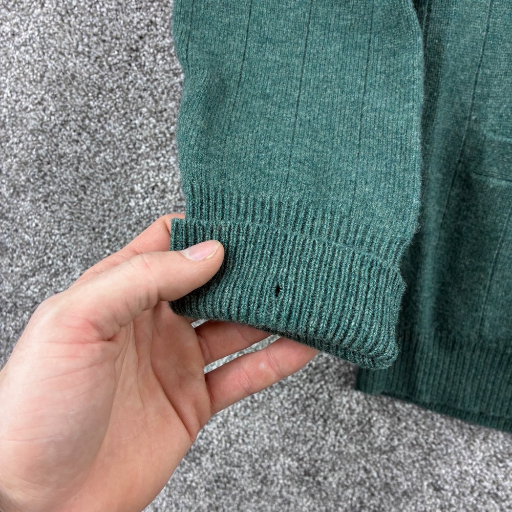 Vintage Saddles Cardigan Sweater Mens Large Green Lambswool V-Neck Ribbed Knit - Picture 5 of 7
